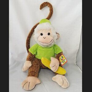 Vtg Carousel Toy 16" Monkey Plush Stuffed Animal Brown Bananas Long Tail Green